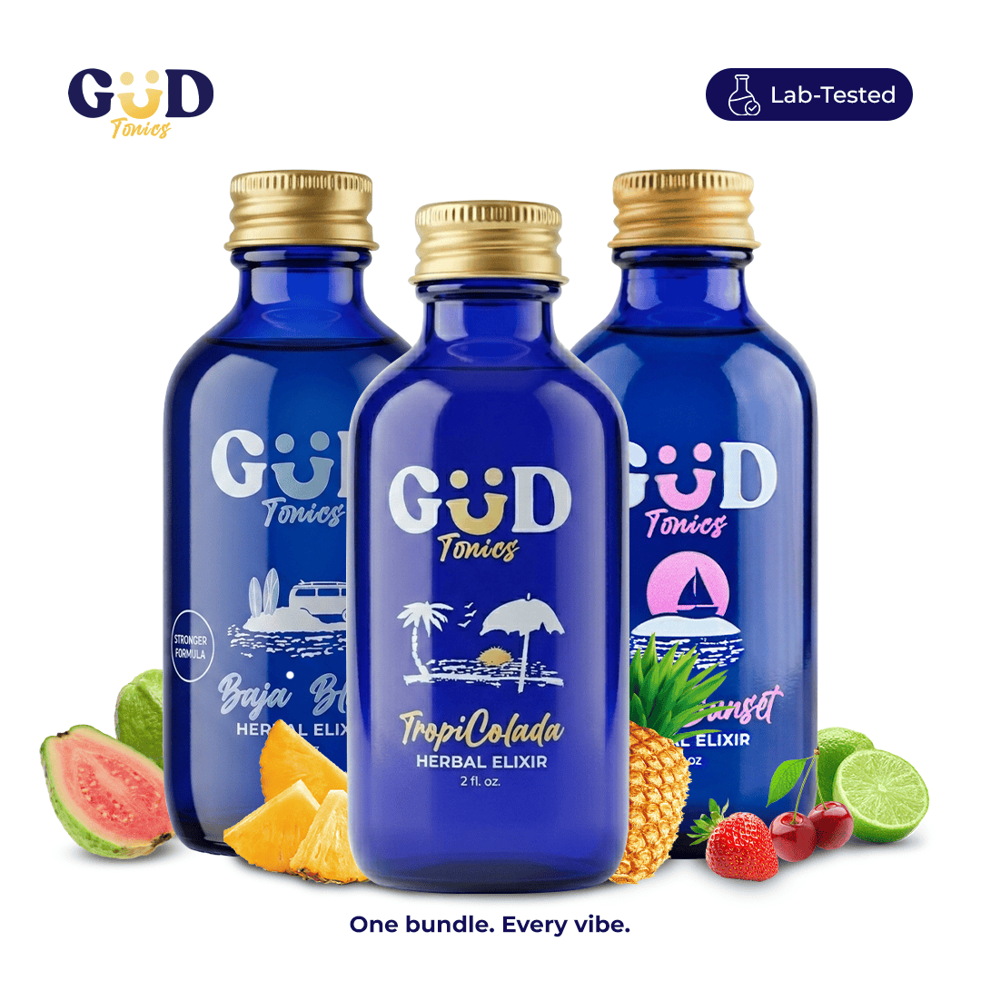 GUD Tonics kava kratom drink bundle - Baja Bliss, Pink Sunset and TropiColada