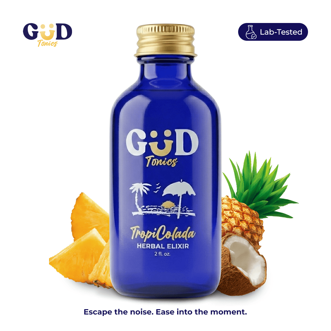 GUD Tonics TropiColada kava kratom extract drink - pineapple pina colada flavor bottle
