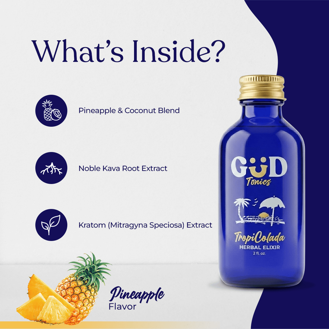 GUD Tonics TropiColada pina colada kava drink - two servings per bottle
