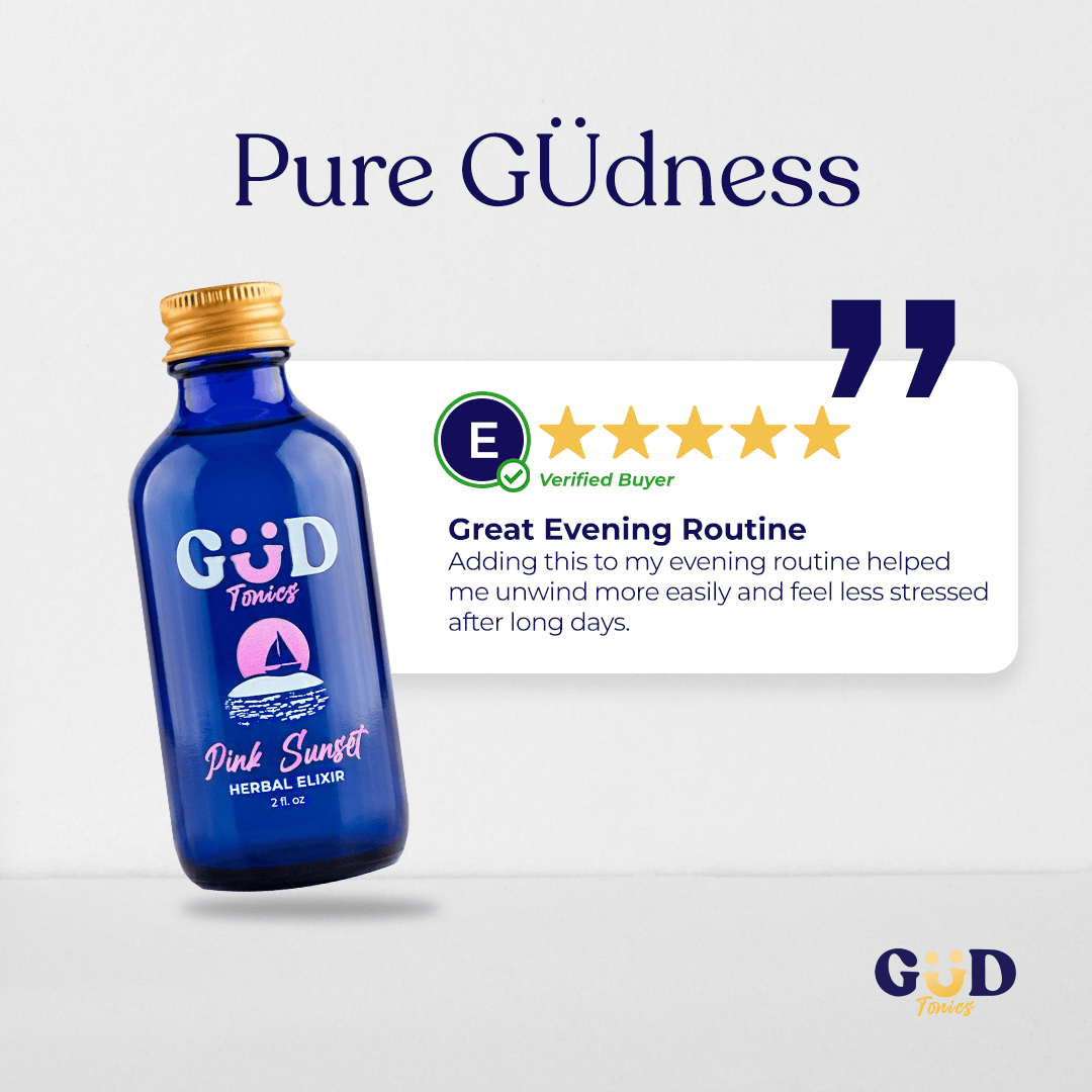 GUD Tonics Pink Sunset cherry strawberry lime kava kratom extract drink